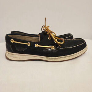 Women's Sperry Black Leather Boat Shoes Size 8